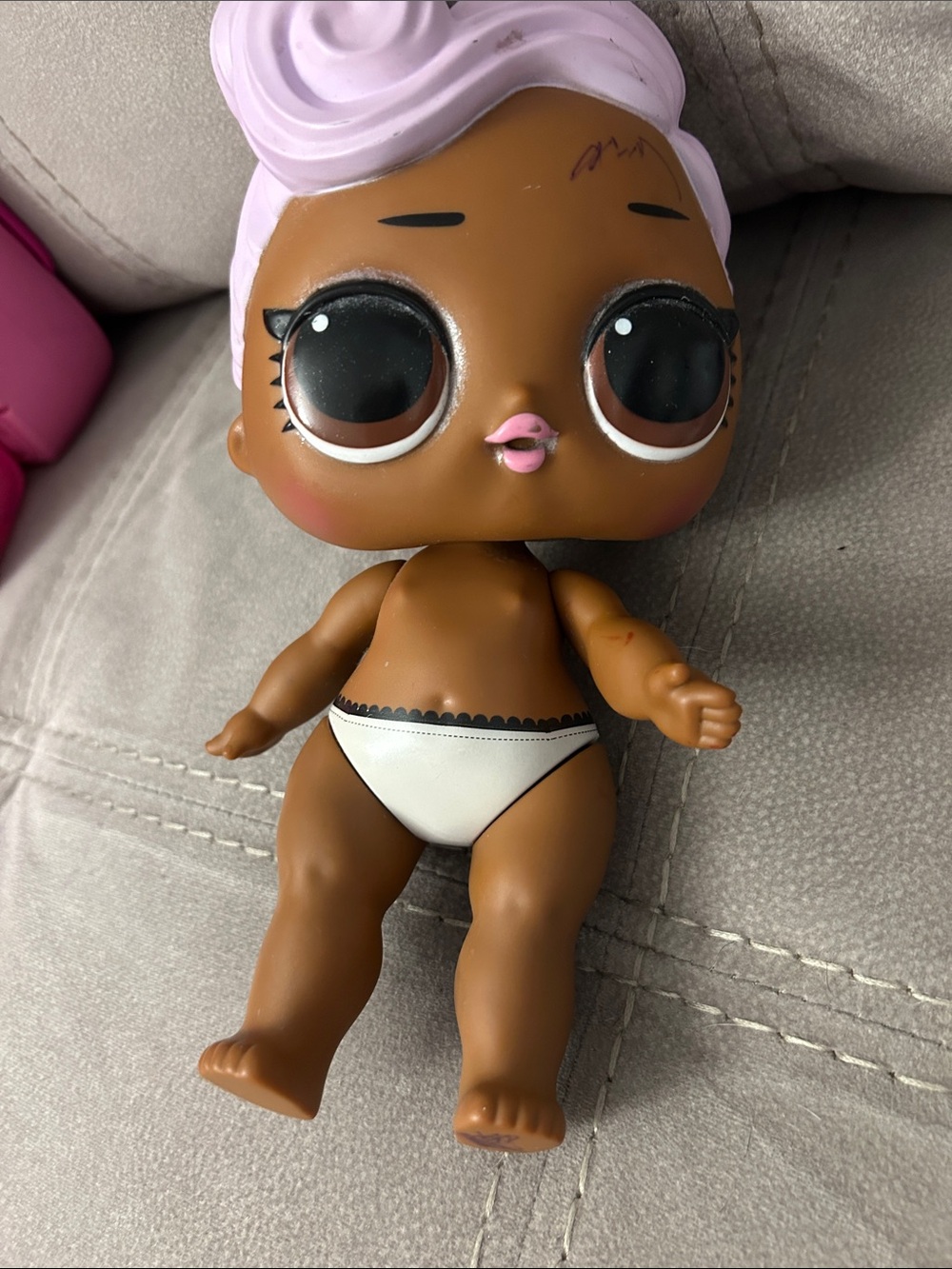 Purple-Haired Brown Doll with White Underwear - Kids Toy